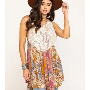 NWT Free People Count Me In Trapeze Tunic Floral Combo